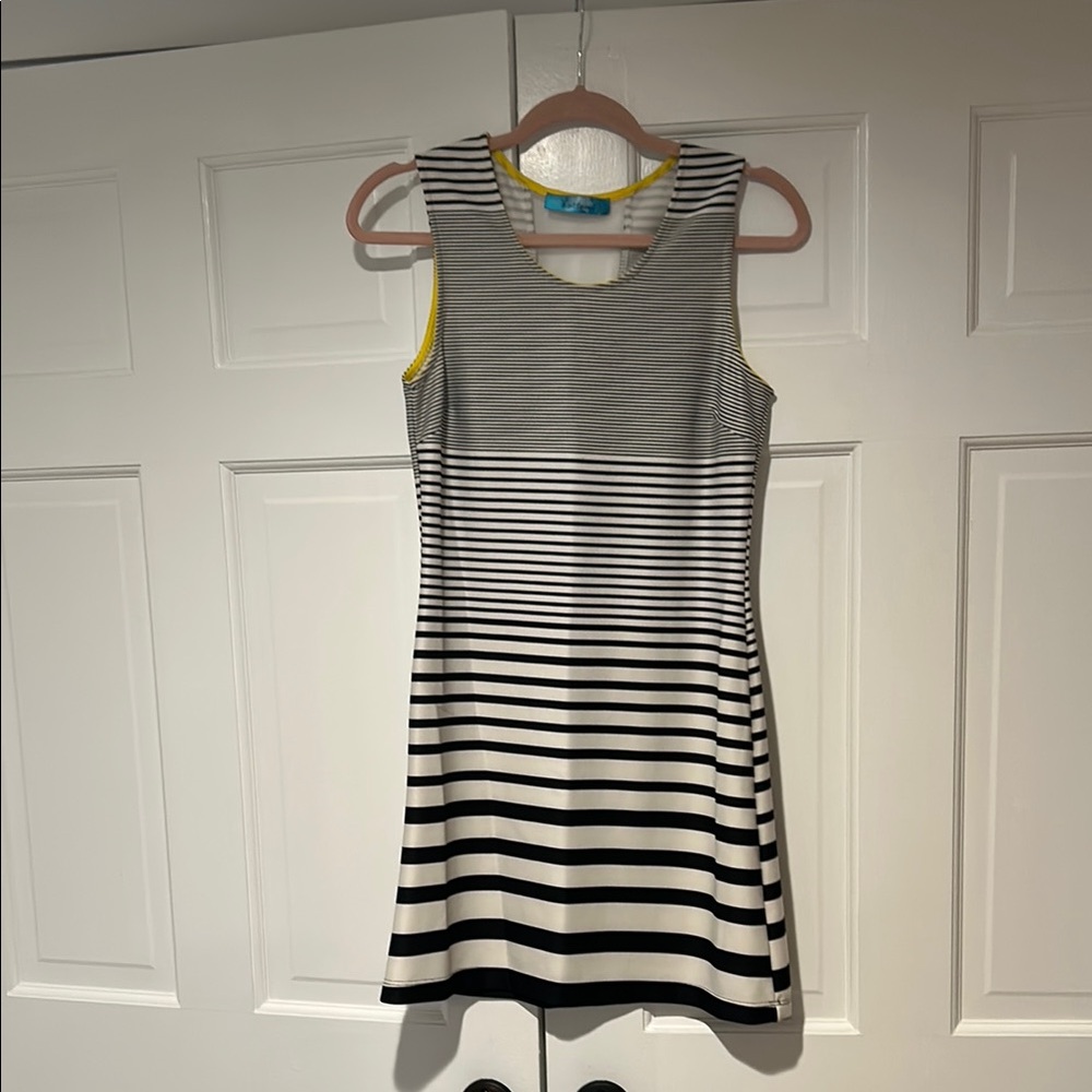 Buttons Black and White Striped Dress